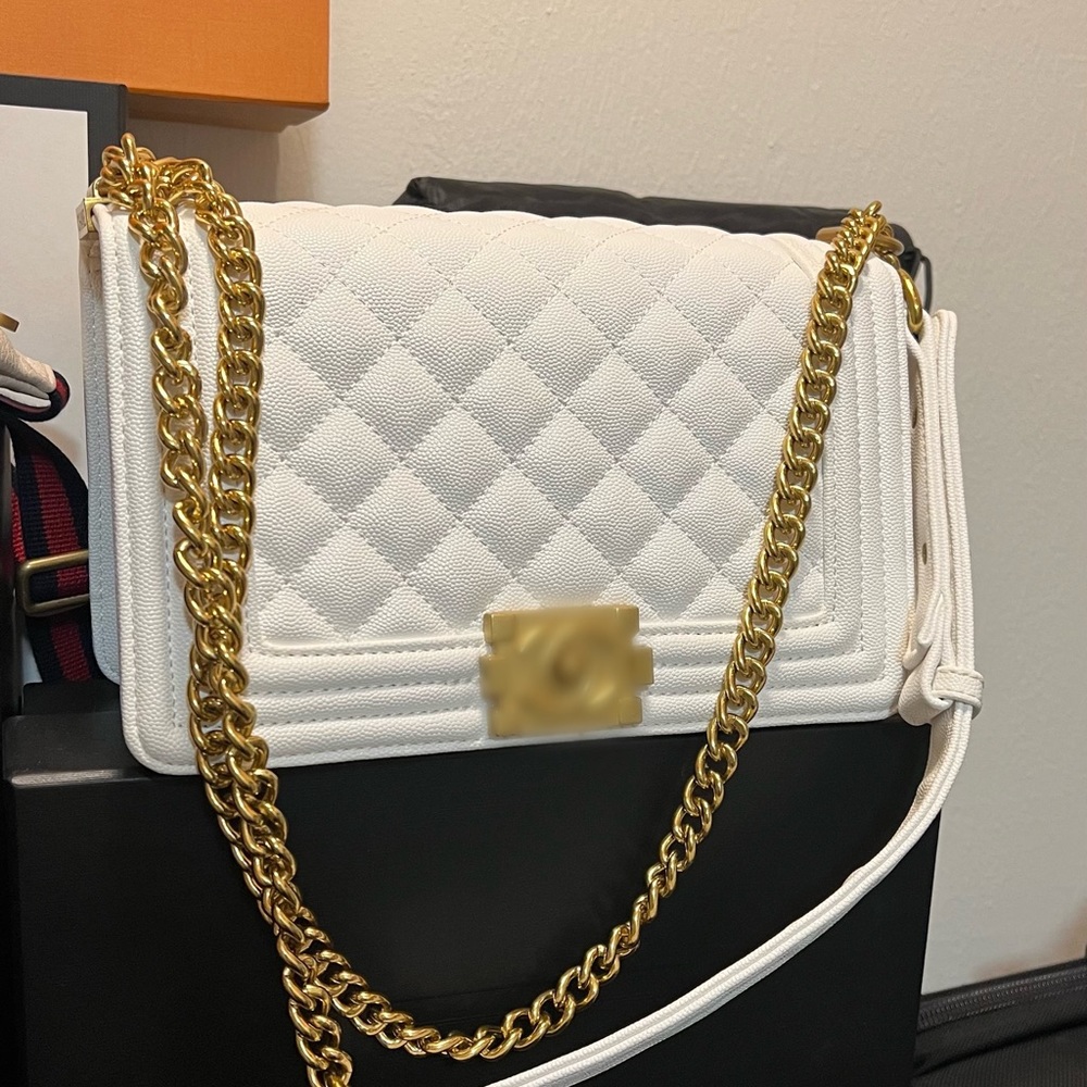 White Purse, Boy style, gold hardware